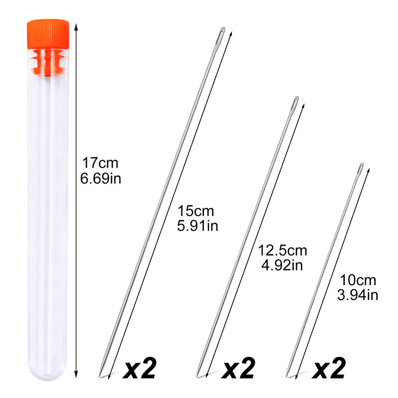 WONVOC Long Sewing Needles, Hand Quilting Needles, 3.9/4.9/5.9'' Large Eye Stitching Needles with Storage Tube, Hand Sewing Needles for Sewing, Curtain, Cushion, Carpet, Sofa - Image 2